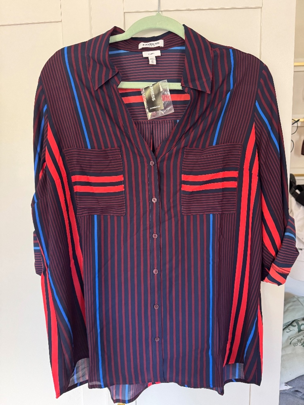 NWT Express Portofino Shirt XL Navy Red Blue Striped Original Fit